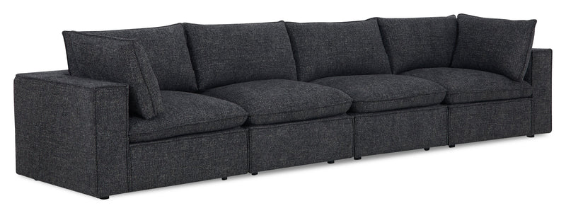 Fusion Modular 4-Piece Charcoal Grey Chenille Fabric Sectional with Removable Feather Down Back Cushions