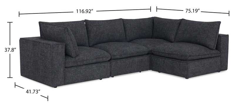Fusion Modular 4-Piece Charcoal Grey Chenille Fabric Sectional with Removable Feather Down Back Cushions