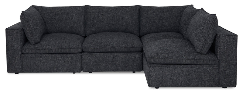 Fusion Modular 4-Piece Charcoal Grey Chenille Fabric Sectional with Removable Feather Down Back Cushions