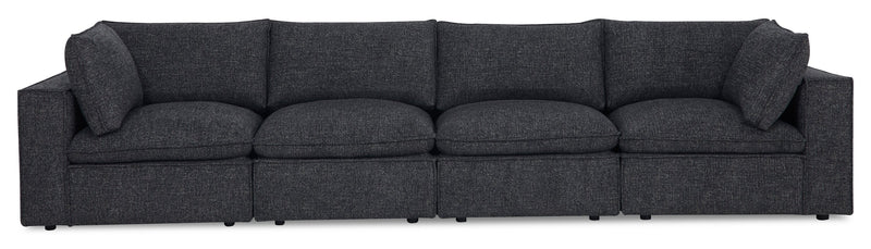 Fusion Modular 4-Piece Charcoal Grey Chenille Fabric Sectional with Removable Feather Down Back Cushions