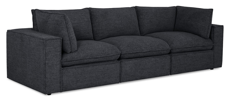 Fusion Modular 116.92\" Charcoal Grey Chenille Fabric Sofa with Removable Feather Down Back Cushions