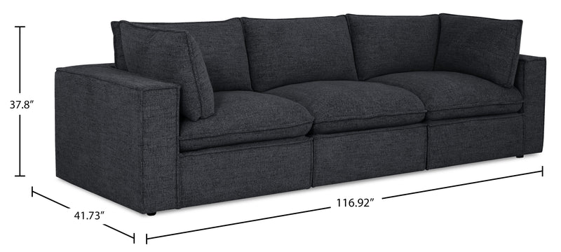 Fusion Modular 116.92\" Charcoal Grey Chenille Fabric Sofa with Removable Feather Down Back Cushions