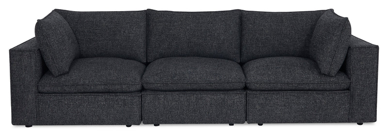 Fusion Modular 116.92\" Charcoal Grey Chenille Fabric Sofa with Removable Feather Down Back Cushions