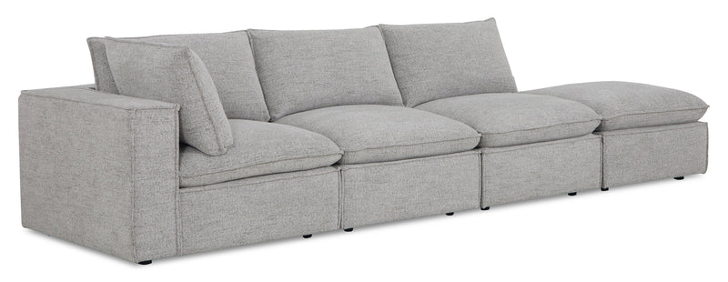Fusion Modular 4-Piece Silver Grey Chenille Fabric Sectional with Feather Down Cushions and Ottoman