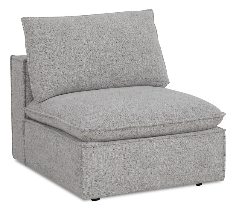 Fusion Modular 4-Piece Silver Grey Chenille Fabric Sectional with Feather Down Cushions and Ottoman