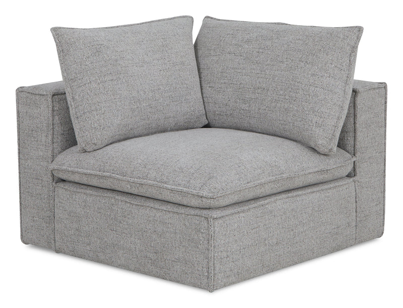 Fusion Modular 4-Piece Silver Grey Chenille Fabric Sectional with Feather Down Cushions and Ottoman