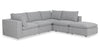 Fusion Modular 5-Piece Silver Grey Chenille Fabric Sectional with Feather Down Cushions and Ottoman