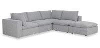 Fusion Modular 5-Piece Silver Grey Chenille Fabric Sectional with Feather Down Cushions and Ottoman