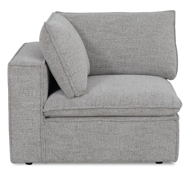 Fusion Modular 5-Piece Silver Grey Chenille Fabric Sectional with Feather Down Cushions and Ottoman