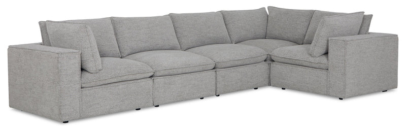 Fusion Modular 5-Piece Silver Grey Chenille Fabric Sectional with Removable Feather Down Back Cushions
