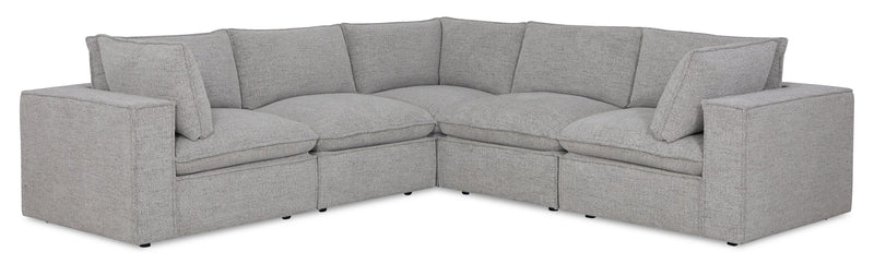 Fusion Modular 5-Piece Silver Grey Chenille Fabric Sectional with Removable Feather Down Back Cushions