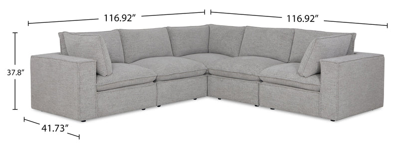 Fusion Modular 5-Piece Silver Grey Chenille Fabric Sectional with Removable Feather Down Back Cushions