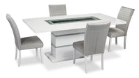 Garbo 5pc Dining Set with Table & 4 Chairs, Glass Insert, Pedestal Base, Glam, 78.75