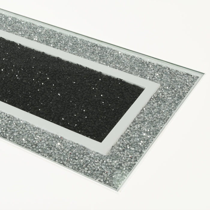 Garbo Dining Table with Glass Insert, Pedestal Base, Glam, 78.75\"W - White