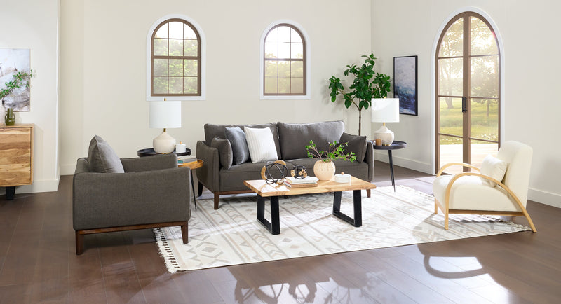 Cindy Crawford Home Gena 38.5\" Linen-Look Fabric Chair with Removable Back Cushion - Charcoal Grey