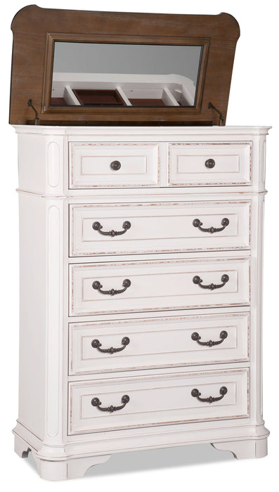 Grace Bedroom Chest of Drawers with Lift-Top Storage Tray, 5-Drawer, 38\"W x 52\"H - Antique White