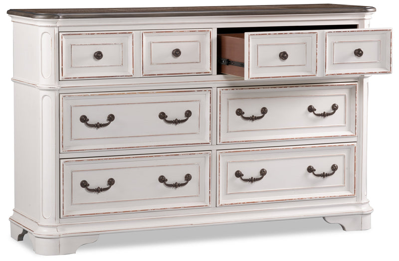 Grace Bedroom 6-Drawer Dresser, 64\"W x 40\"H - Antique White