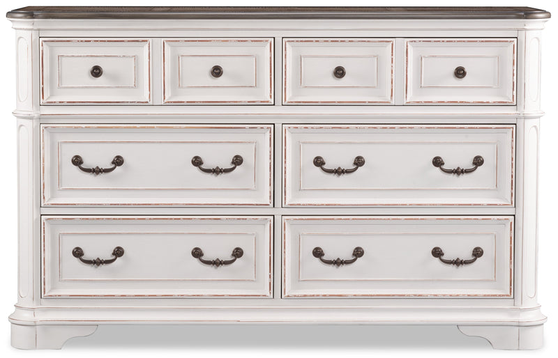Grace Bedroom 6-Drawer Dresser, 64\"W x 40\"H - Antique White