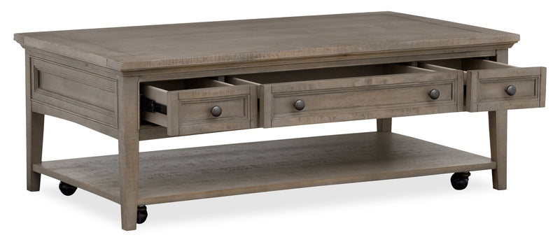 Hanson 50” Traditional Pine Coffee Table with Storage and Casters - Dovetail Grey