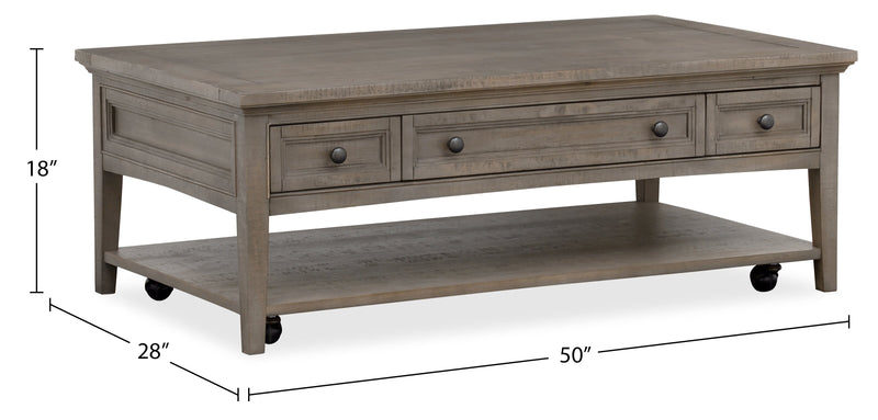 Hanson 50” Traditional Pine Coffee Table with Storage and Casters - Dovetail Grey