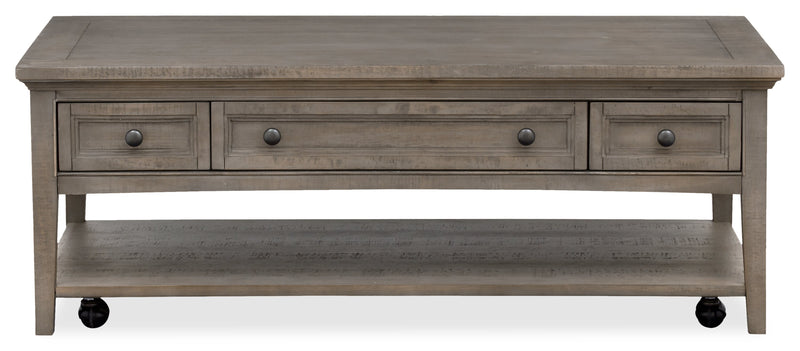Hanson 50” Traditional Pine Coffee Table with Storage and Casters - Dovetail Grey
