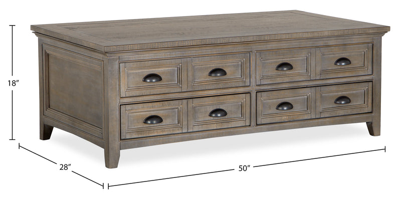 Hanson 50” Traditional Pine Lift Top Coffee Table with Storage and Casters - Dovetail Grey