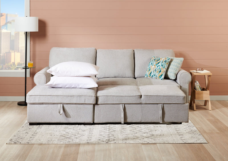 Scott Living Haven 2-Piece Left-Facing Chenille Fabric Sleeper Sectional with Storage Chaise - Grey