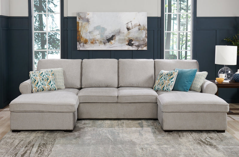 Scott Living Haven 3-Piece Chenille Fabric Sleeper Sectional with Two Storage Chaises - Grey