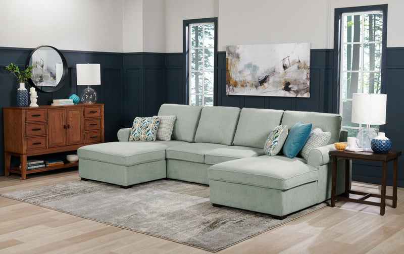Scott Living Haven 3-Piece Chenille Fabric Sleeper Sectional with Two Storage Chaises - Seafoam Blue