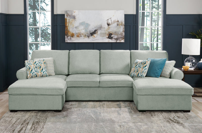 Scott Living Haven 3-Piece Chenille Fabric Sleeper Sectional with Two Storage Chaises - Seafoam Blue