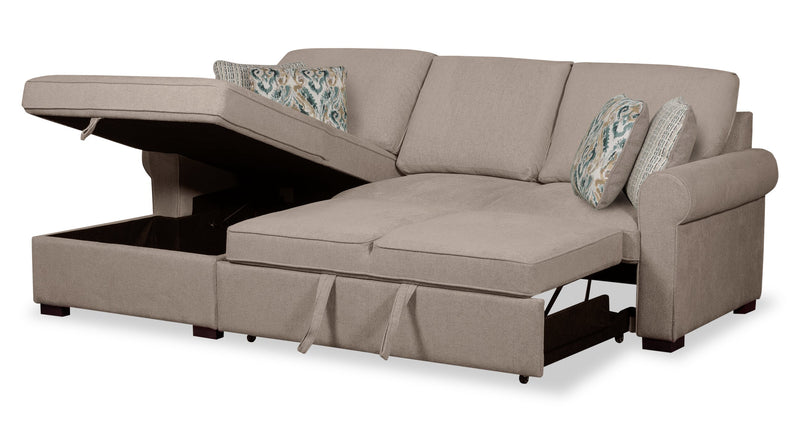 Scott Living Haven 2-Piece Left-Facing Chenille Fabric Sleeper Sectional with Storage Chaise - Taupe