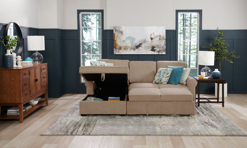 Scott Living Haven 2-Piece Left-Facing Chenille Fabric Sleeper Sectional with Storage Chaise - Taupe