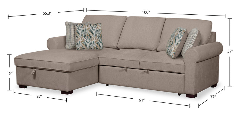 Scott Living Haven 2-Piece Left-Facing Chenille Fabric Sleeper Sectional with Storage Chaise - Taupe