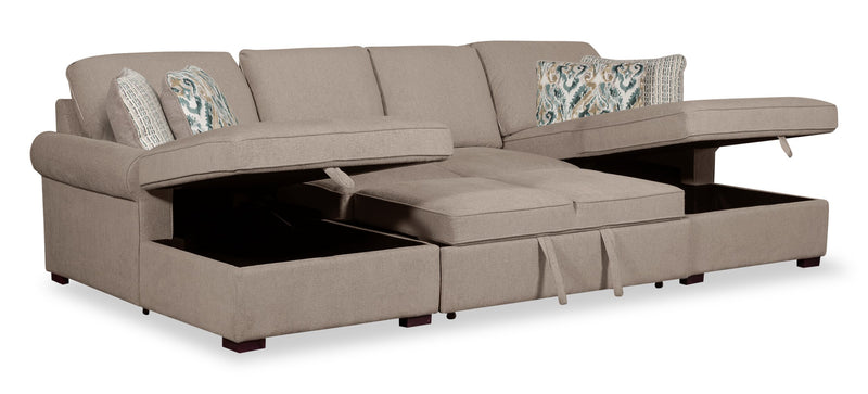 Scott Living Haven 3-Piece Chenille Fabric Sleeper Sectional with Two Storage Chaises - Taupe