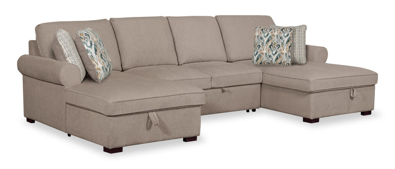 Scott Living Haven 3-Piece Chenille Fabric Sleeper Sectional with Two Storage Chaises - Taupe