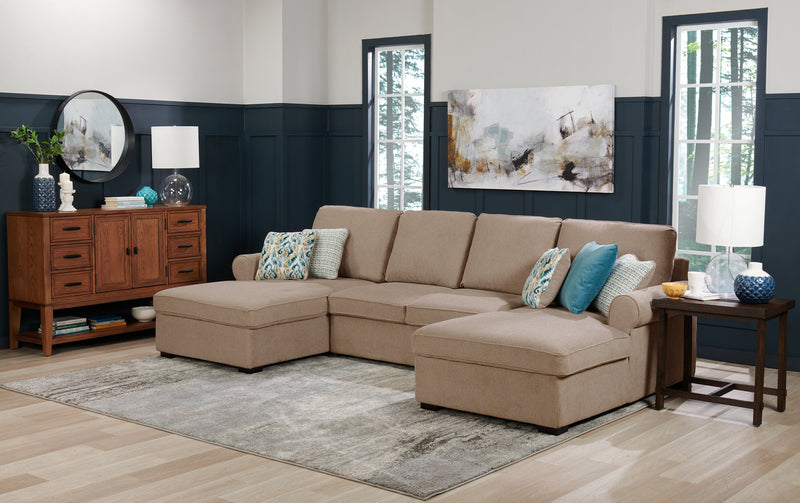 Scott Living Haven 3-Piece Chenille Fabric Sleeper Sectional with Two Storage Chaises - Taupe