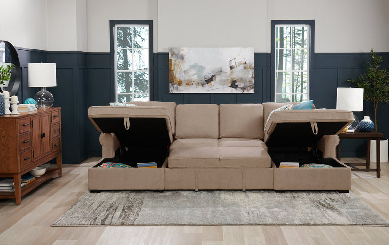 Scott Living Haven 3-Piece Chenille Fabric Sleeper Sectional with Two Storage Chaises - Taupe