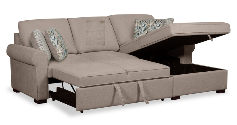 Scott Living Haven 2-Piece Right-Facing Chenille Fabric Sleeper Sectional with Storage Chaise - Taupe