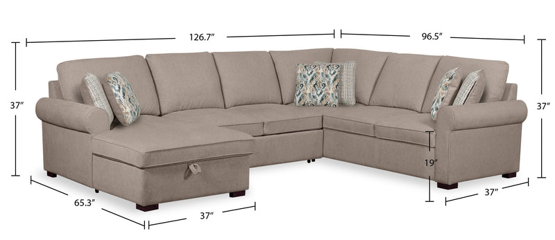 Scott Living Haven 3-Piece Left-Facing Chenille Fabric Sleeper Sectional with Storage Chaise - Taupe