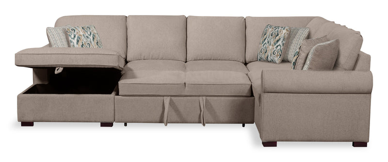 Scott Living Haven 3-Piece Left-Facing Chenille Fabric Sleeper Sectional with Storage Chaise - Taupe