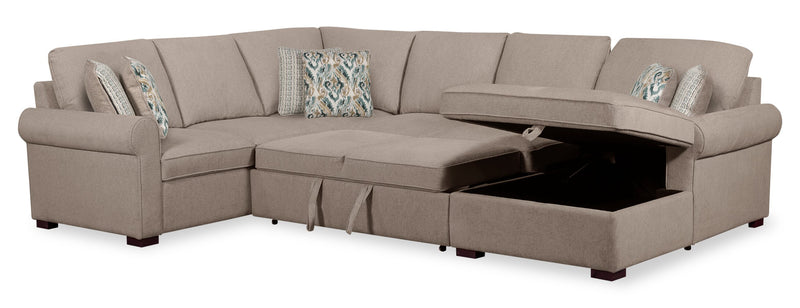 Scott Living Haven 3-Piece Right-Facing Chenille Fabric Sleeper Sectional with Storage Chaise - Taupe