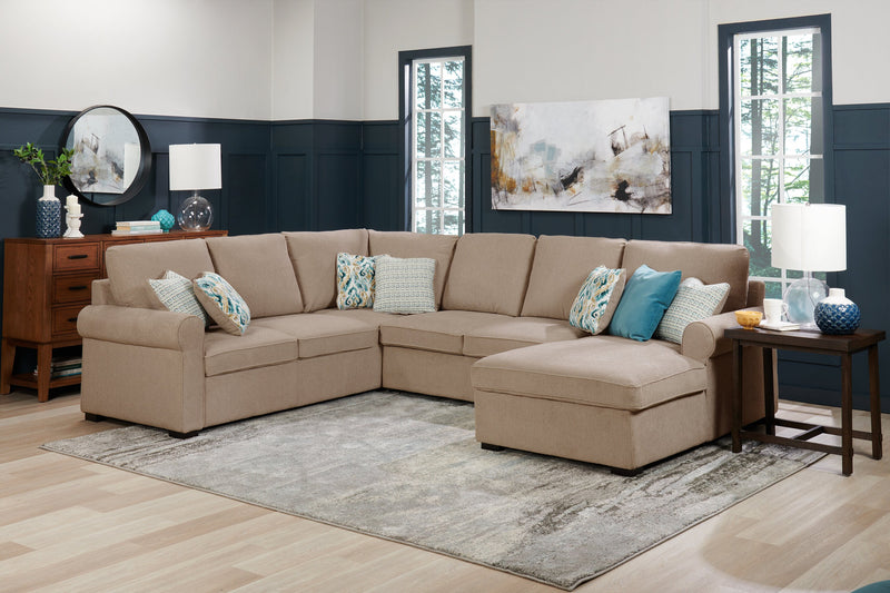 Scott Living Haven 3-Piece Right-Facing Chenille Fabric Sleeper Sectional with Storage Chaise - Taupe