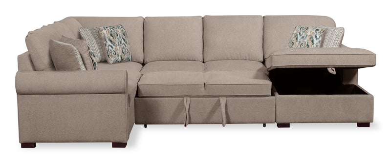 Scott Living Haven 3-Piece Right-Facing Chenille Fabric Sleeper Sectional with Storage Chaise - Taupe