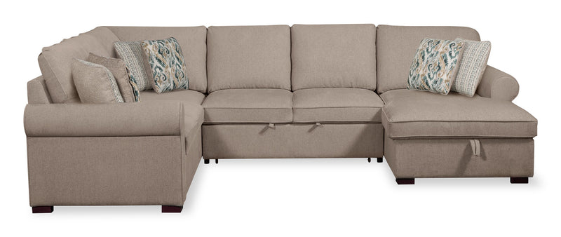 Scott Living Haven 3-Piece Right-Facing Chenille Fabric Sleeper Sectional with Storage Chaise - Taupe