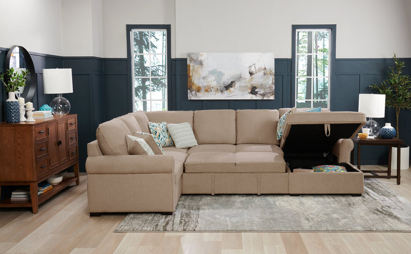 Scott Living Haven 3-Piece Right-Facing Chenille Fabric Sleeper Sectional with Storage Chaise - Taupe