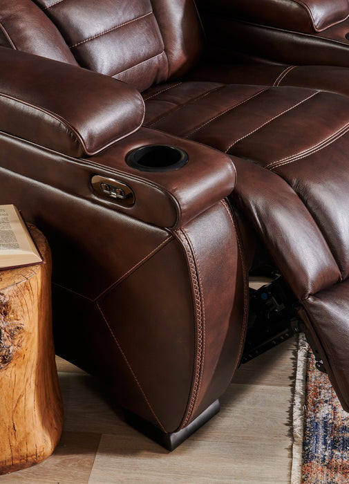 Hugo 37\" Genuine Leather Power Reclining Chair with Power Headrest, Dual Cupholders and USB Port - Brown