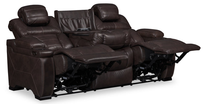 Hugo 84\" Genuine Leather Power Reclining Sofa with Power Headrests, Dual Cupholders and USB Ports - Brown