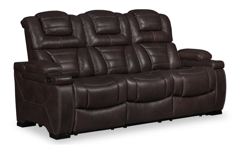 Hugo 84\" Genuine Leather Power Reclining Sofa with Power Headrests, Dual Cupholders and USB Ports - Brown