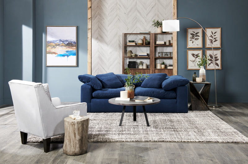 Eclipse Modular 86\" Linen-Look Fabric Loveseat with Reversible Feather Down Cushions - Navy Blue