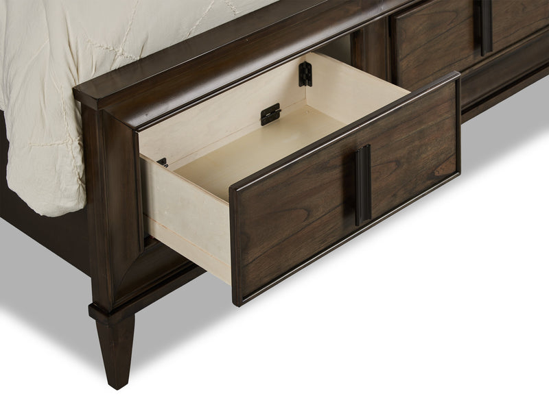 Kane Platform Storage Bed with Headboard & Frame, Vegan Leather, Brown - Queen Size